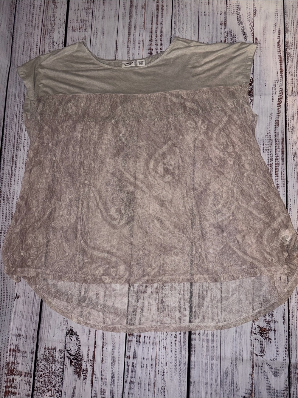 Cato Size 18/20W Lace Overlay Short Sleeve Top - Taupe/dark Cream